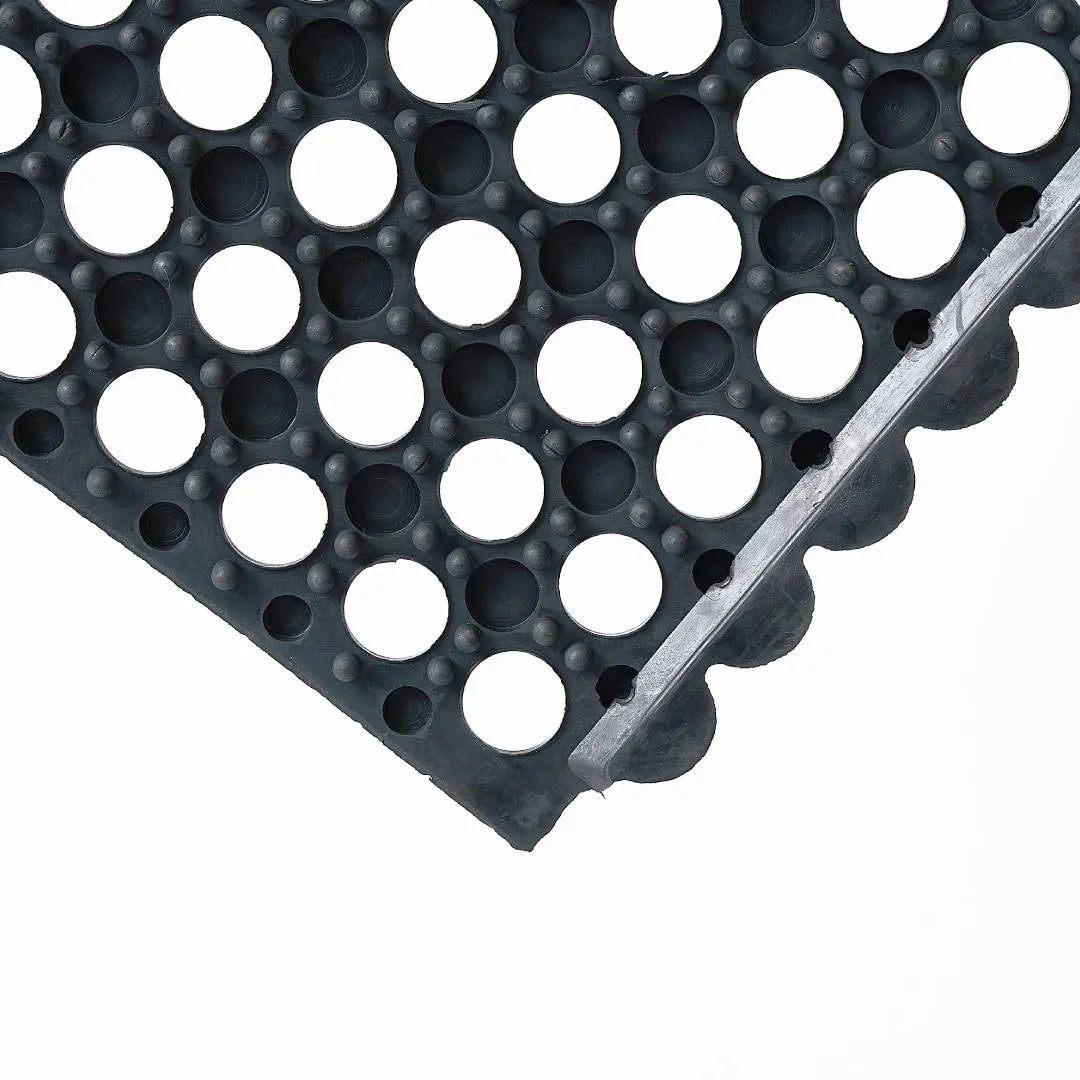 Tapete antifatiga de hule negro de 90x90 cm interconectable para áreas de trabajo de pie — Hules Quimor JR